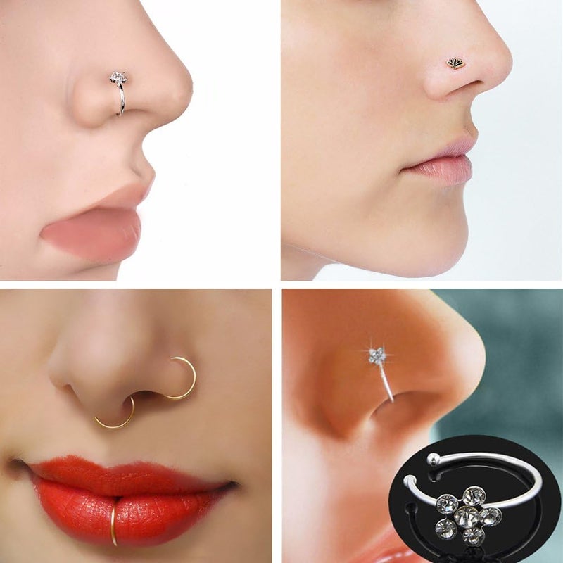 Incaton 20G Stainless Steel Nose Rings for Women Nose Rings Hoops L Shaped Nose Studs Screw Nose Piercing Jewelry for Women Men Silver Rose Gold Black Rainbow - Image 3